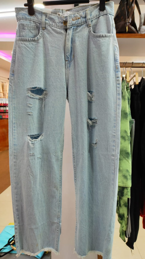 Straight Fit Torn Denim Jeans